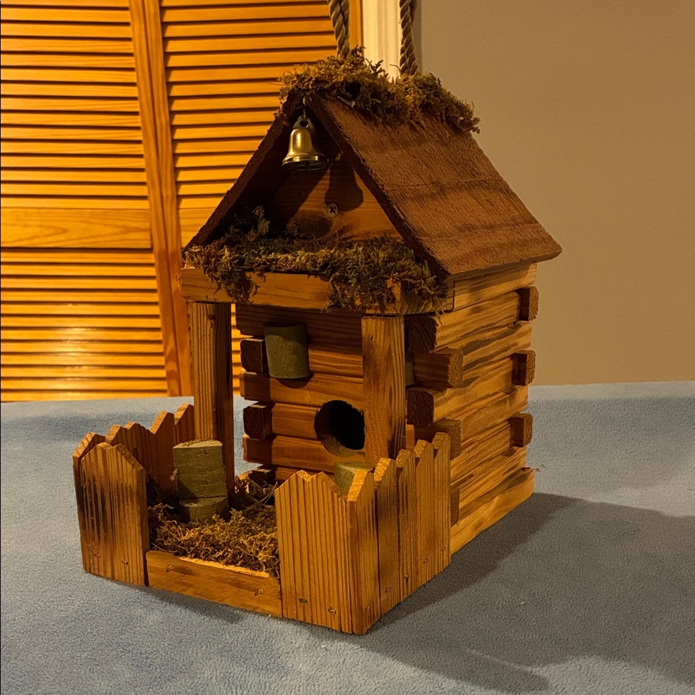 Rustic Wooden One Room School Birdhouse with Bell